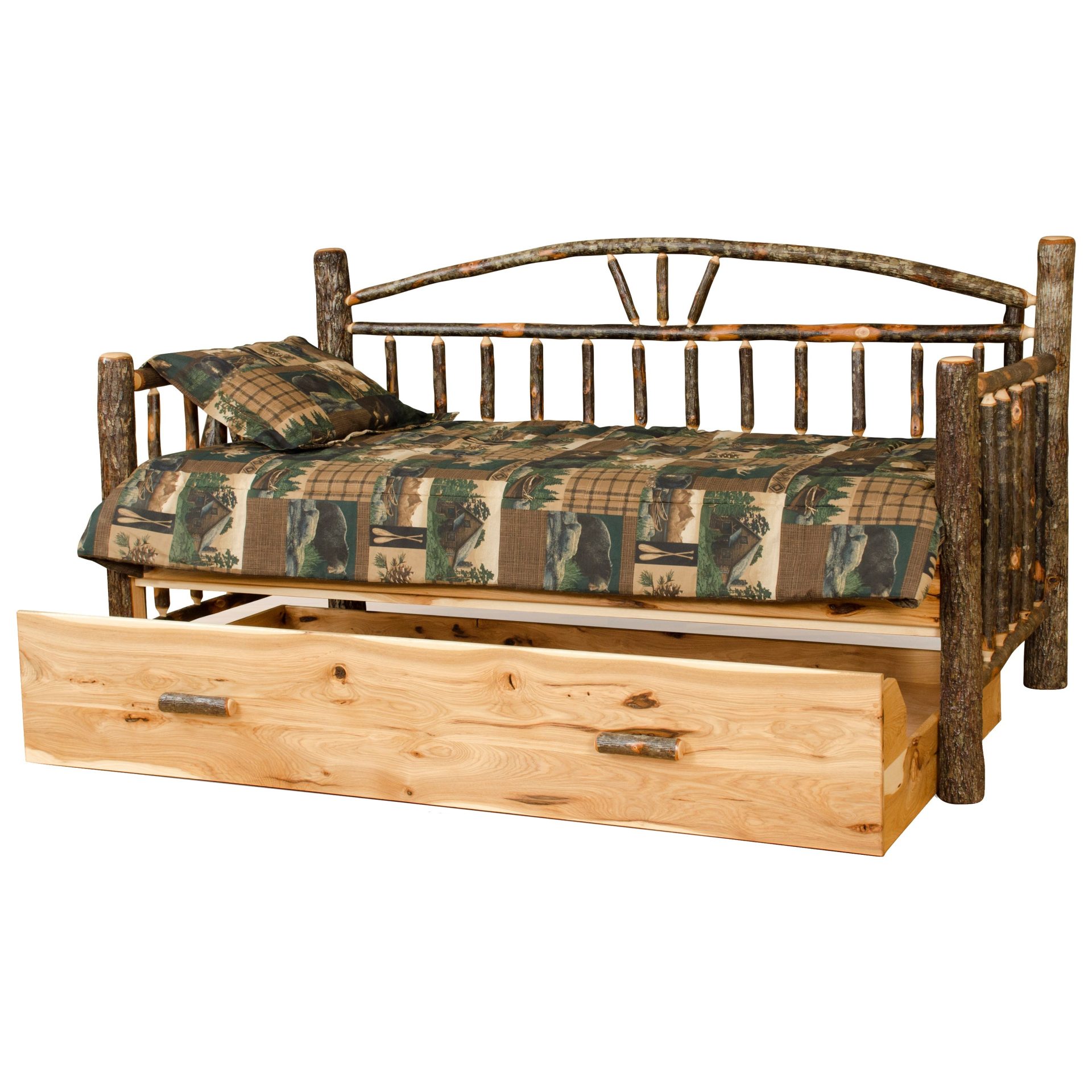 Rustic Hickory Day Bed with Trundle