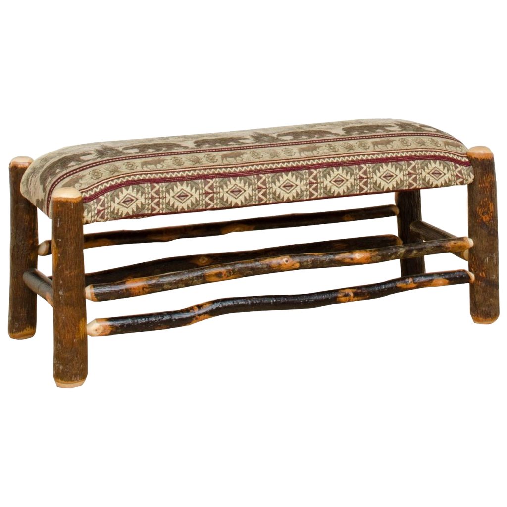 Rustic Hickory Upholstered Bench