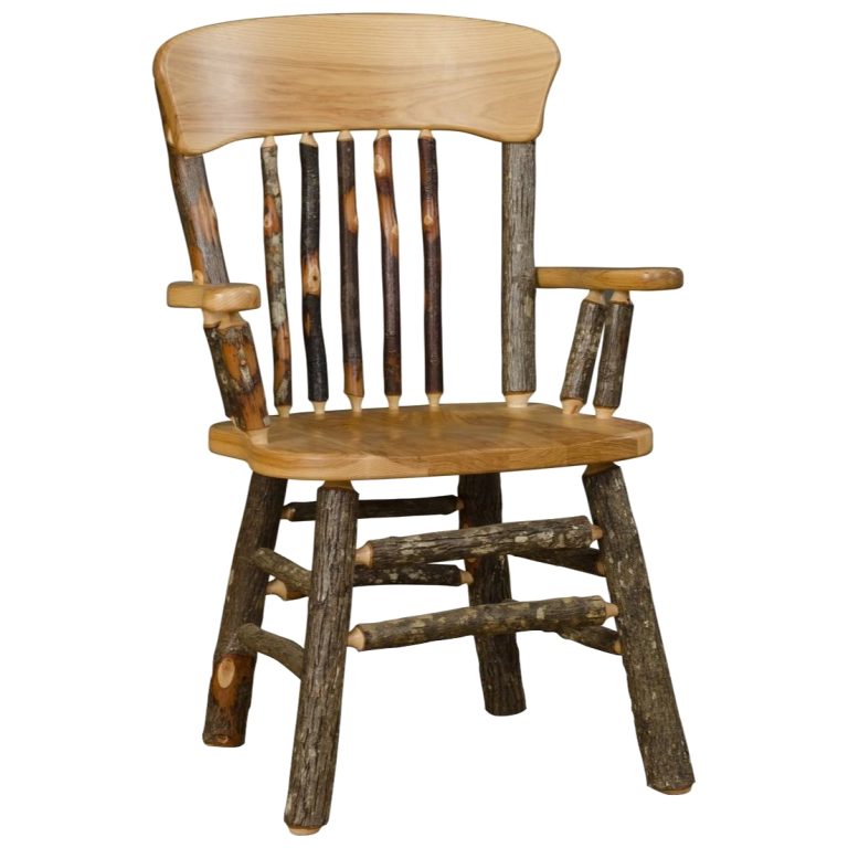 Rustic Hickory Panel Back Dining Arm Chair - Set of 2