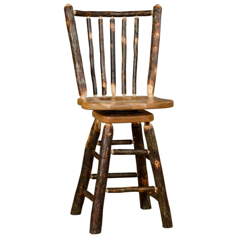 Rustic Hickory Stick-Back Swivel Stool
