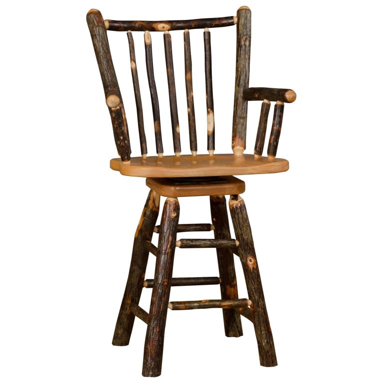 Rustic Hickory Stick-Back Swivel Stool with Arms