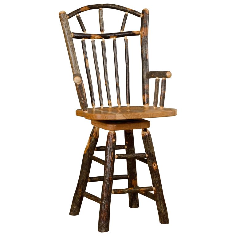Rustic Hickory Wagon Wheel Swivel Stool with Arms