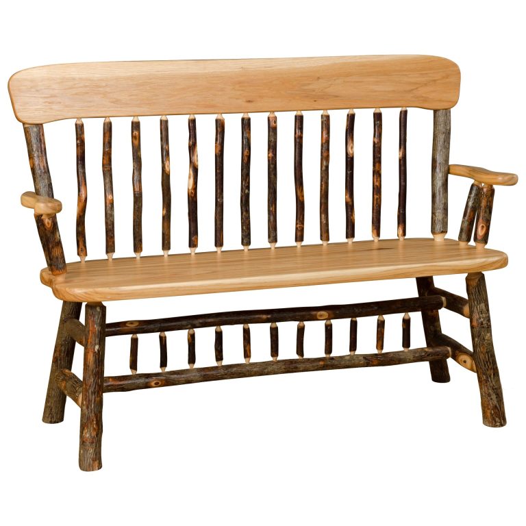 Rustic Hickory Panel Back Deacon Bench