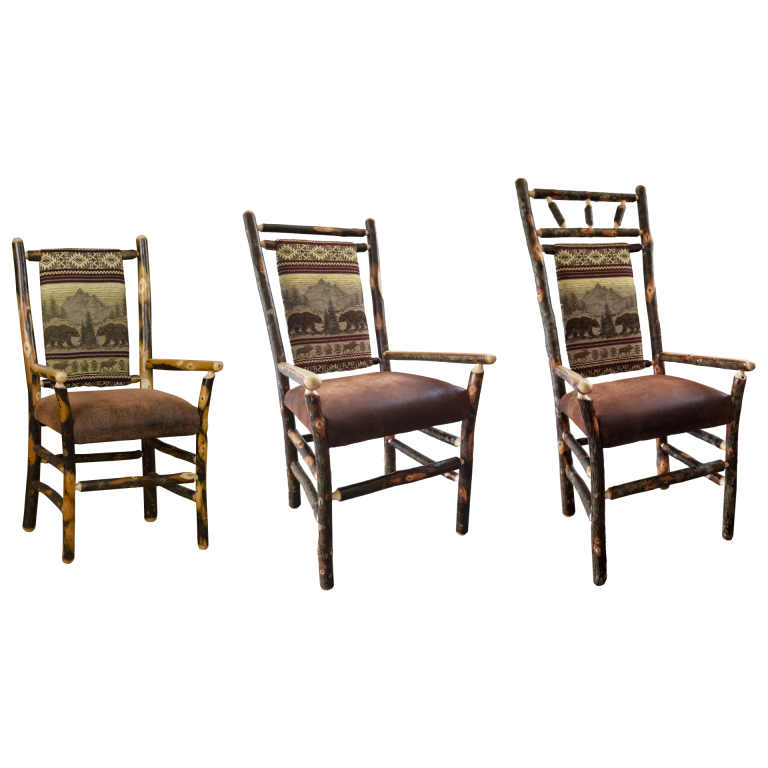 Rustic Hickory Upholstered Dining Chair with Arms - Set of 2