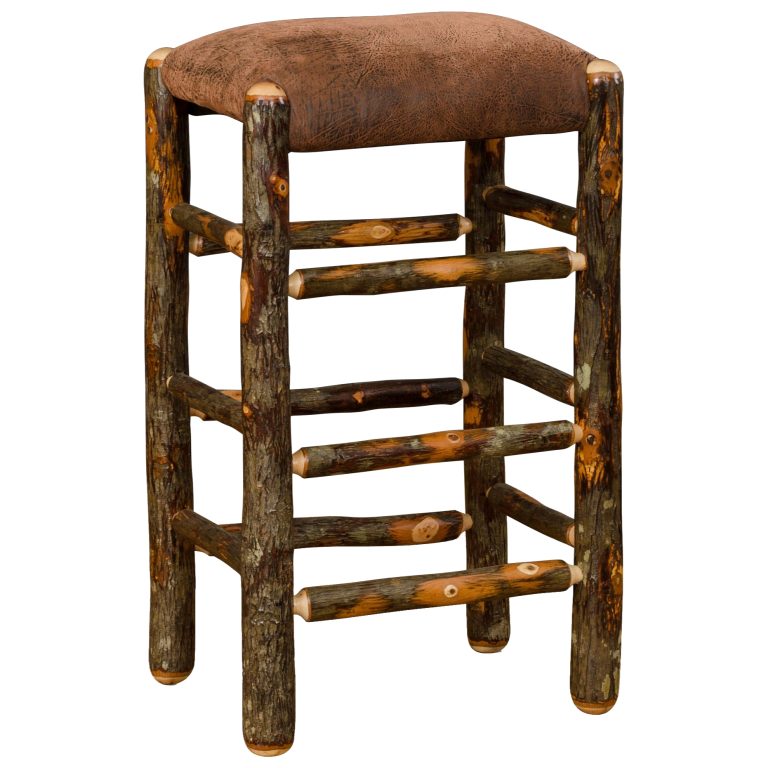 Rustic Hickory Stool with Upholstered Seat