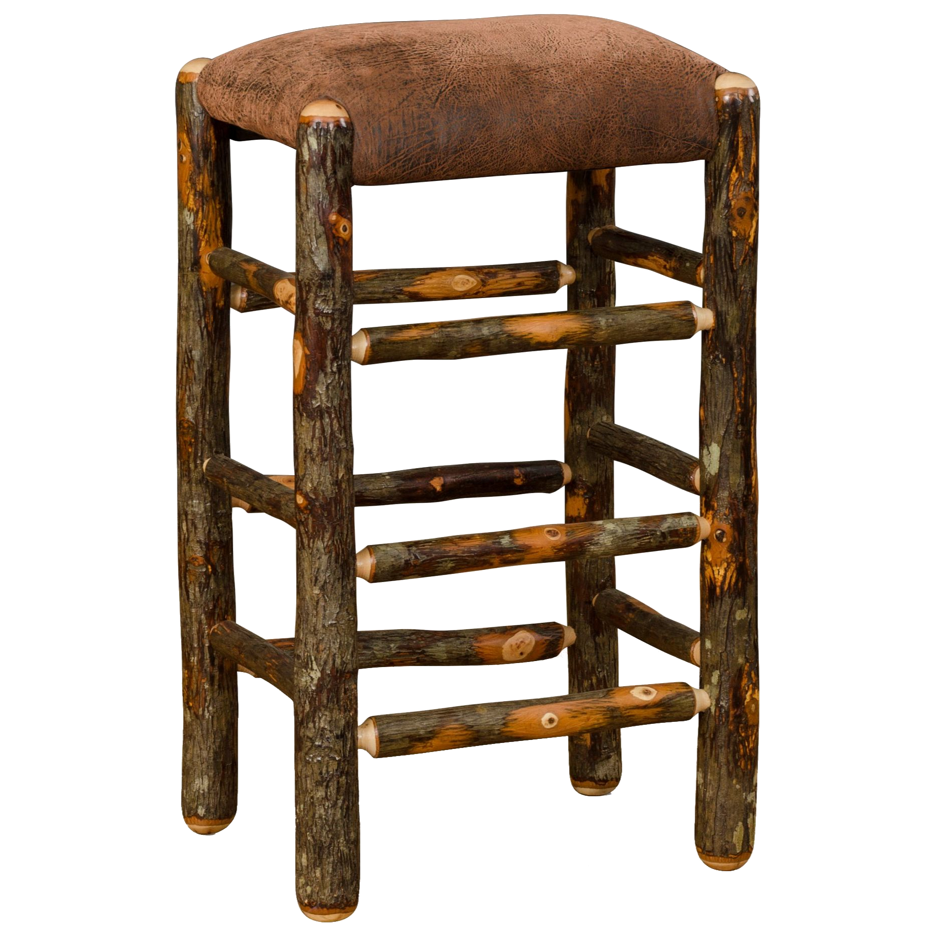 Rustic Hickory Stool with Upholstered Seat