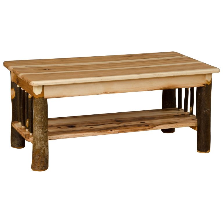 Rustic Hickory Coffee Table with Shelf