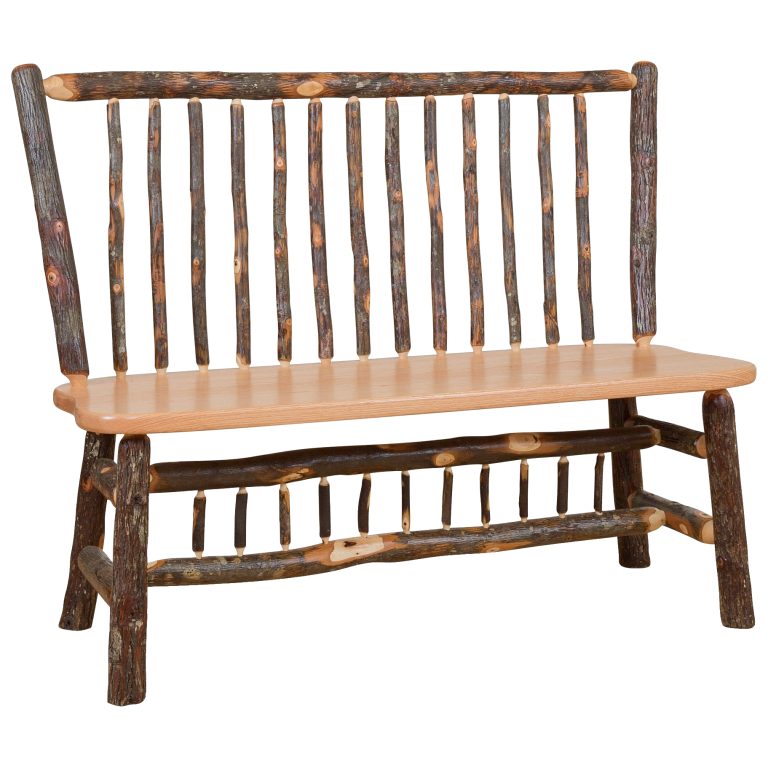 Rustic Hickory Stick Back Deacon Bench