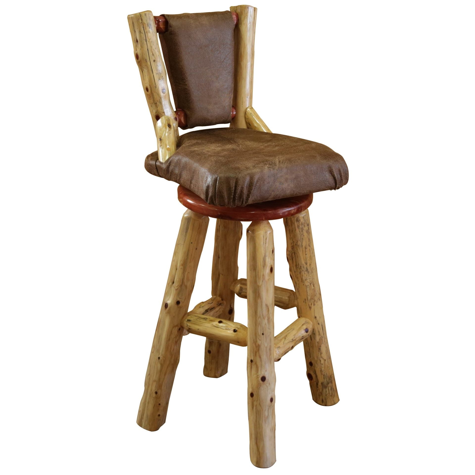 Rustic Red Cedar Log Upholstered Swivel Barstool