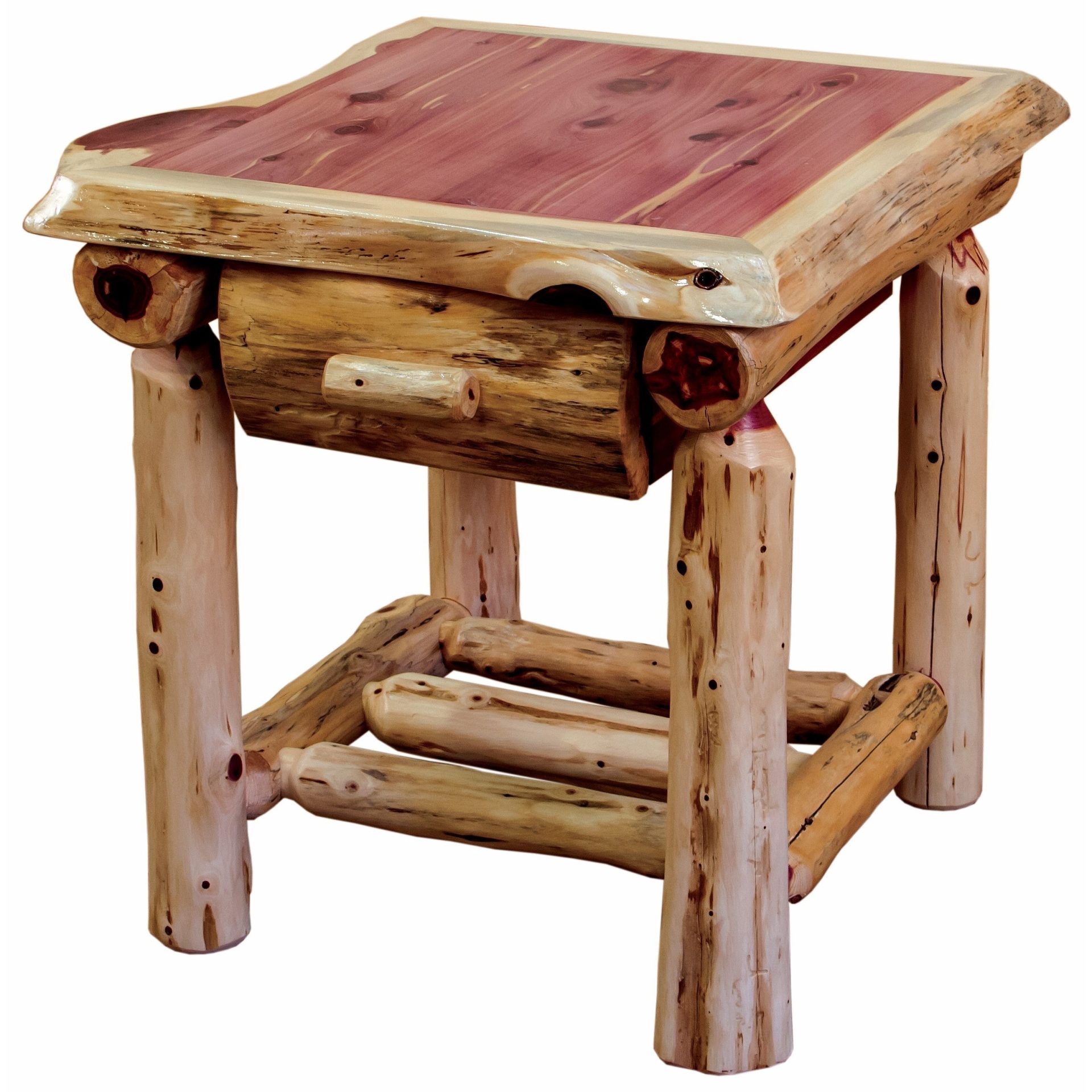Rustic Red Cedar Log 1-Drawer End Table