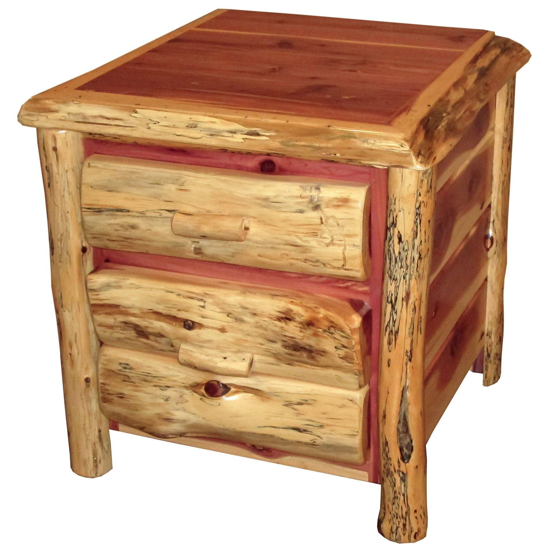 Rustic Red Cedar Log 2-Drawer End Table