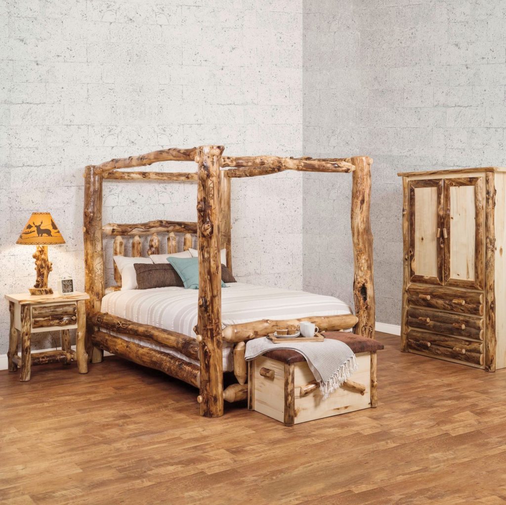 Rustic Aspen Log Canopy Bedroom Set