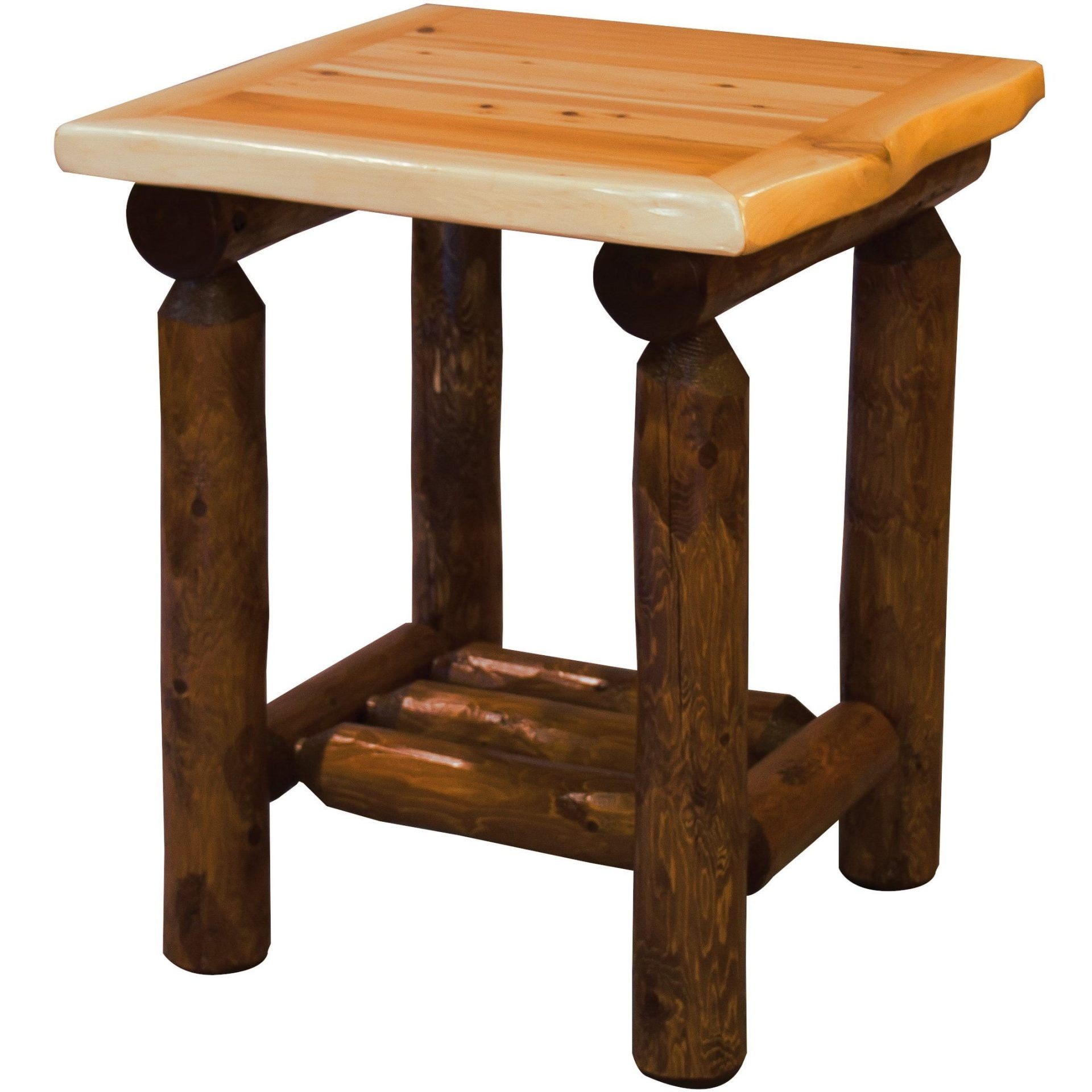 Rustic Two-Tone White Cedar Log End Table