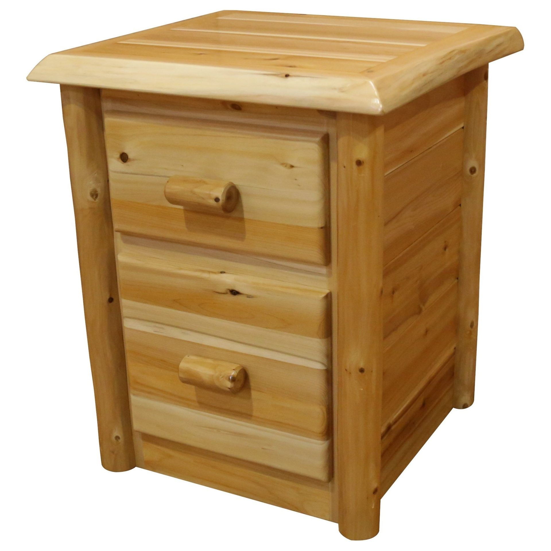 Rustic White Cedar Log 2-Drawer End Table