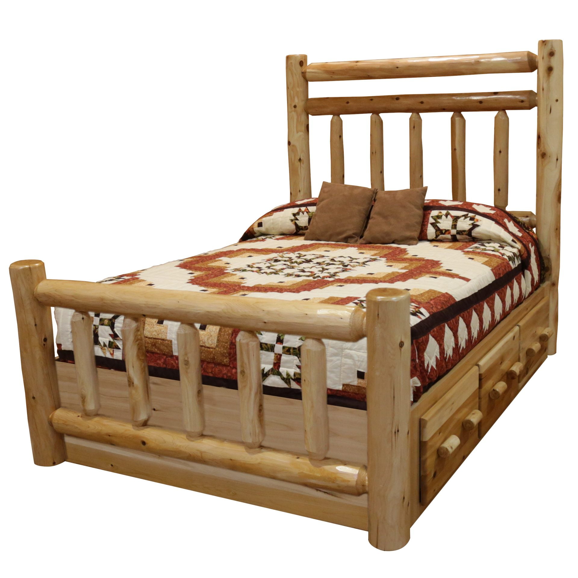 Rustic White Cedar Log Platform Double Top Rail Bed