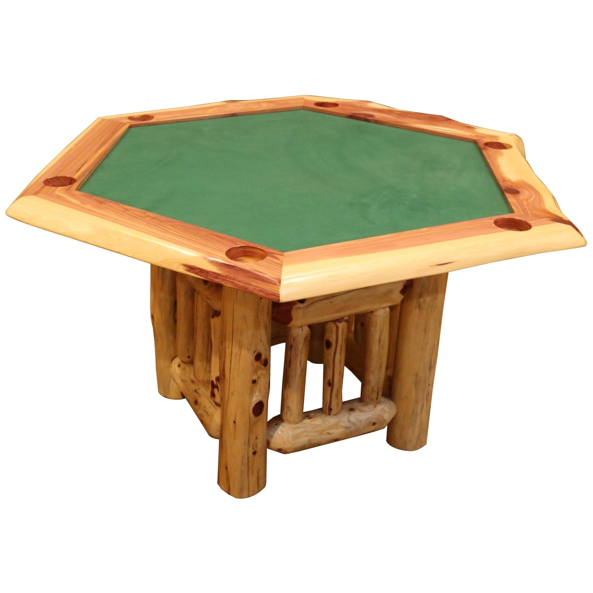 Rustic Red Cedar Log Hexagon Game Table