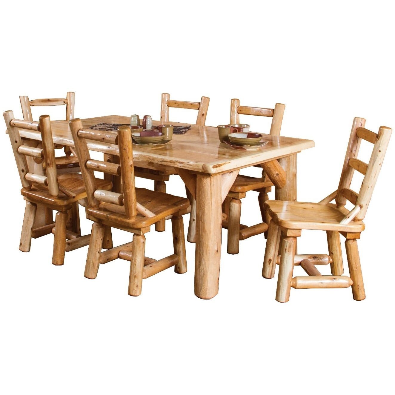Rustic White Cedar Log 7-Piece Family Dining Set