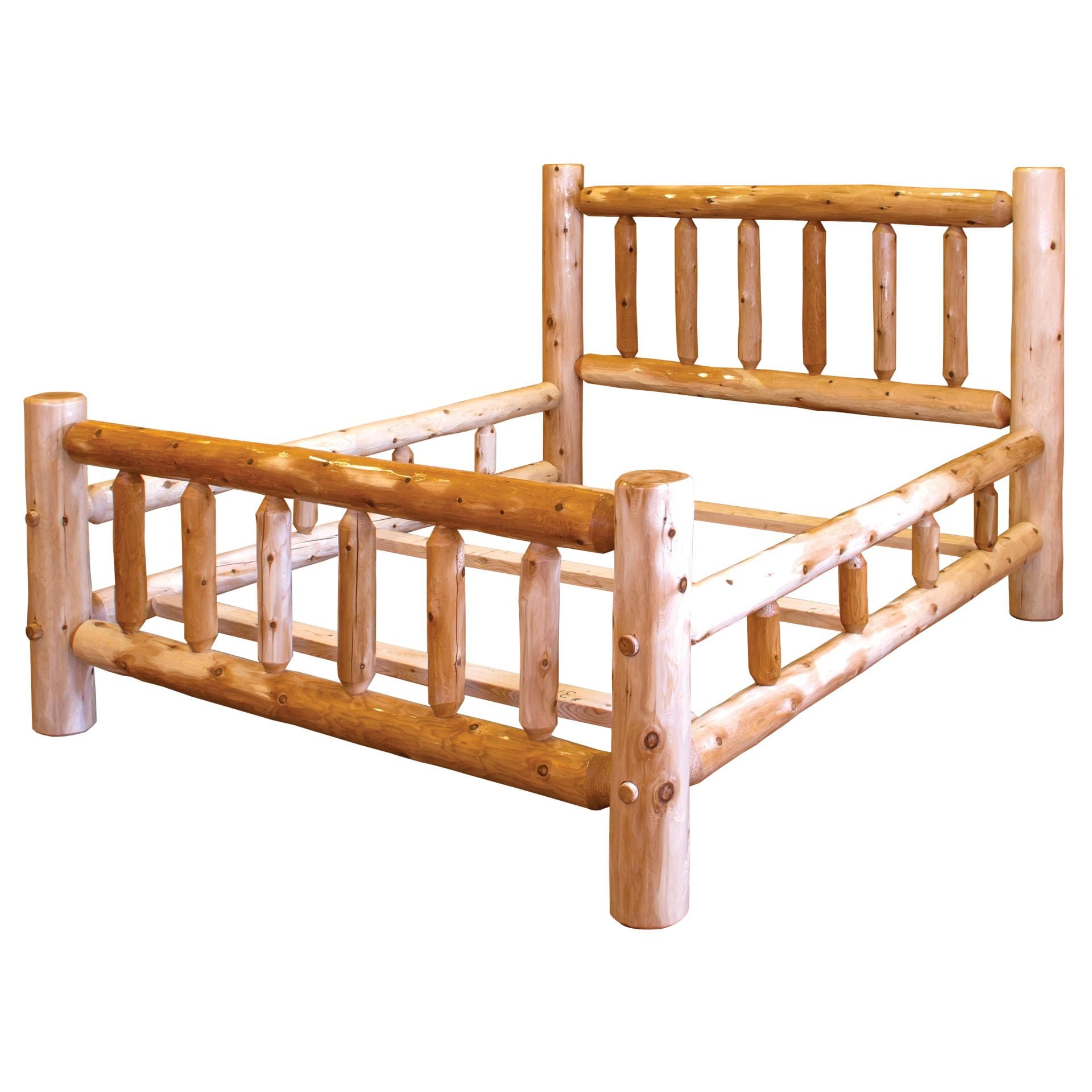 Rustic White Cedar Log Mission Style Bed with Double Side Rail