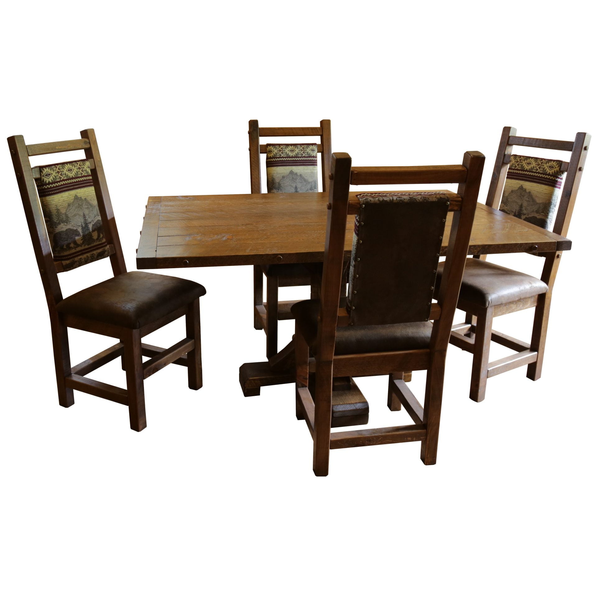 Barnwood Style Timber Peg 5-Piece Pedestal Dining Set