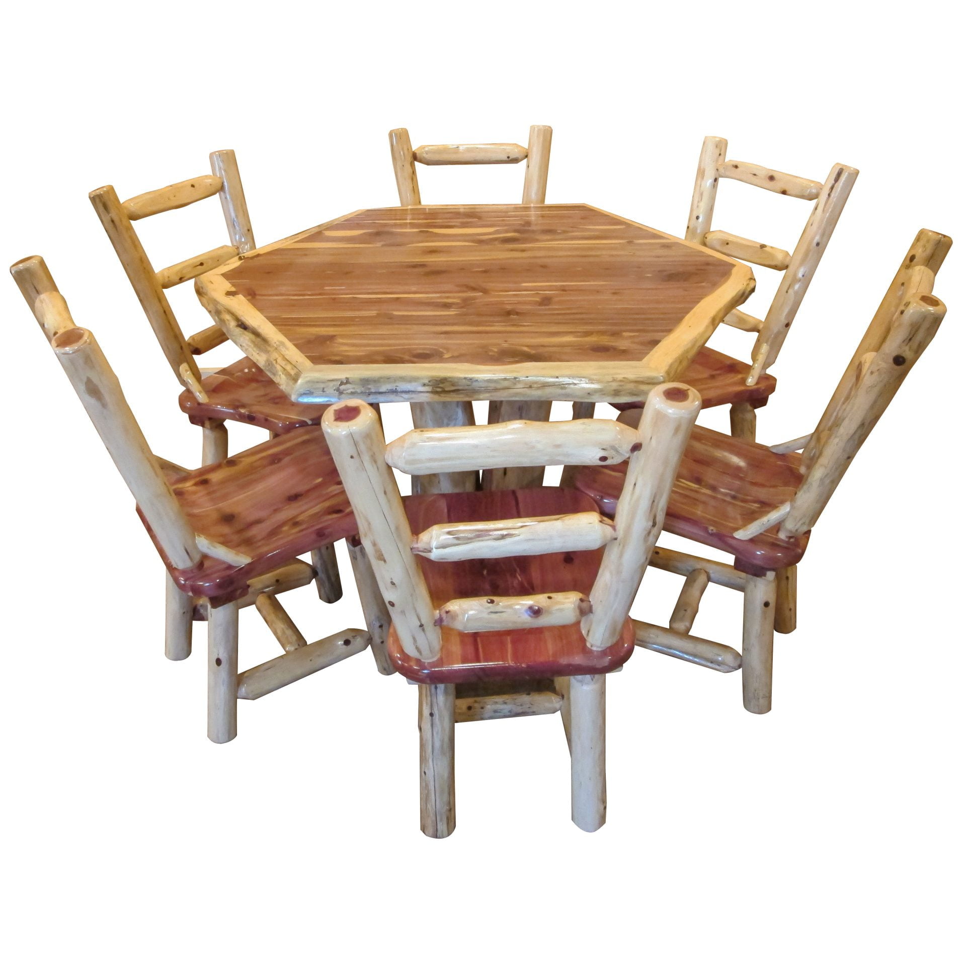 Rustic Red Cedar Log 7-Piece Hexagon Dining Set