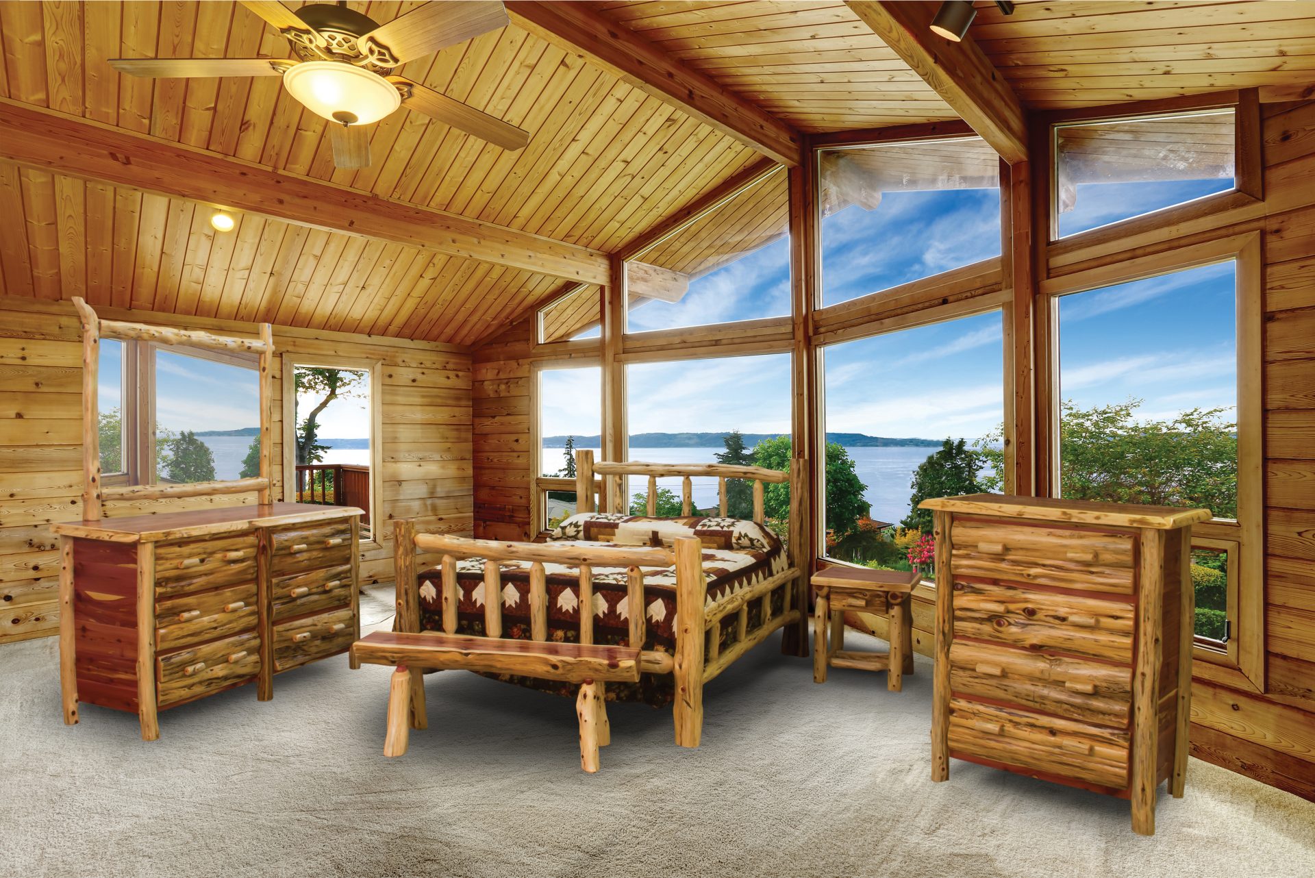 Rustic Red Cedar Log 5-Piece Mission Bedroom Set