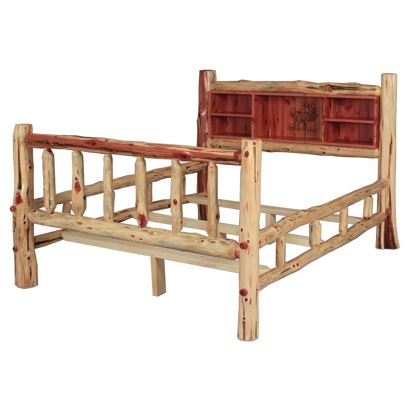 Rustic Red Cedar Log Mission Style Bookshelf Bed with Double Side Rail