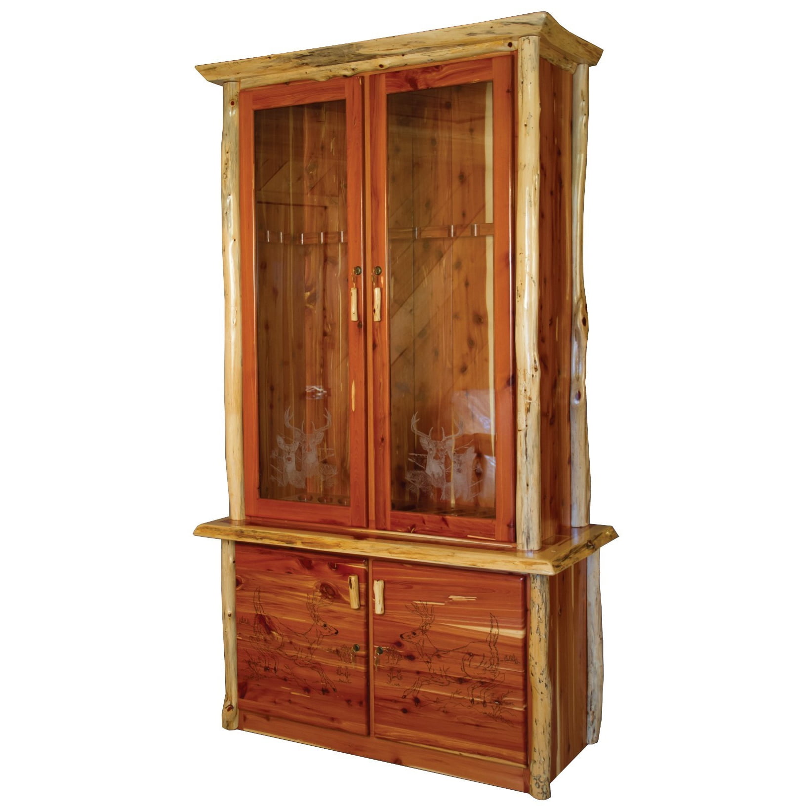 Rustic Red Cedar Log Gun Cabinet with Locking Doors