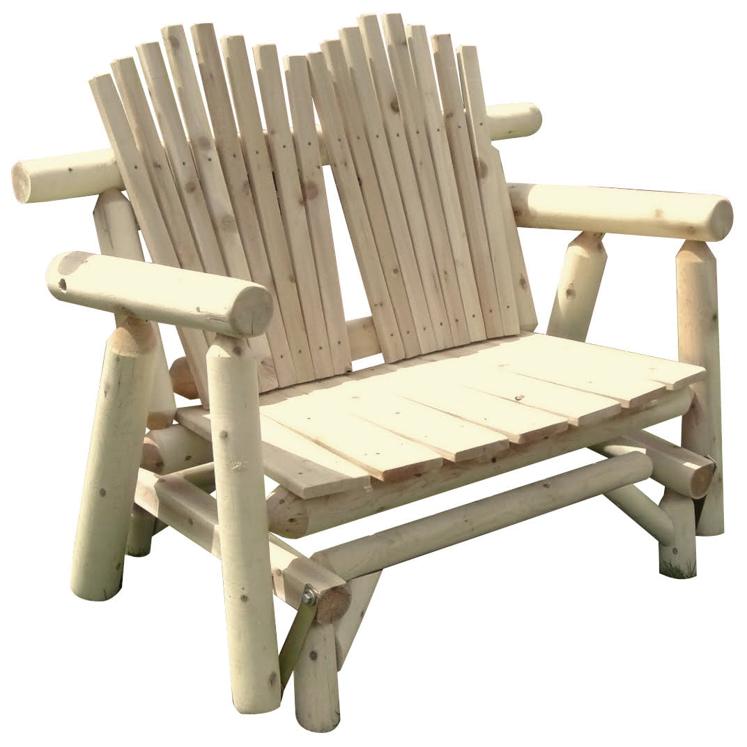 Outdoor White Cedar Log Adirondack Gliding Love Seat