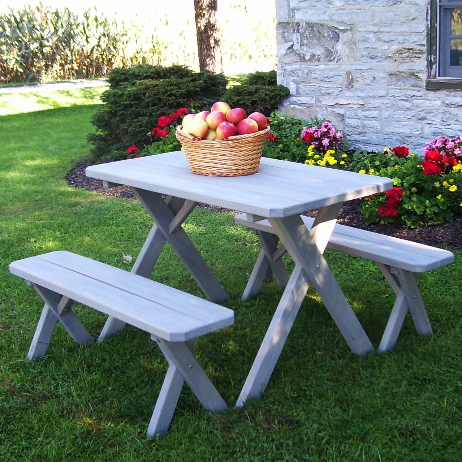 Pressure Treated Pine Cross Leg Picnic Table with Benches