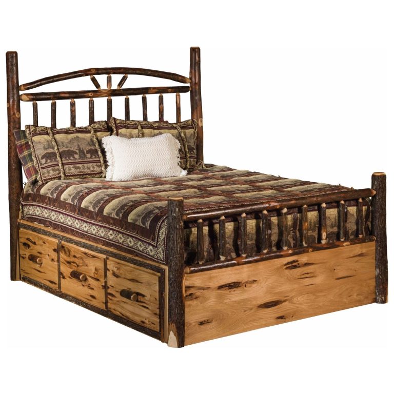 Rustic Hickory Wagon Wheel Storage Bed