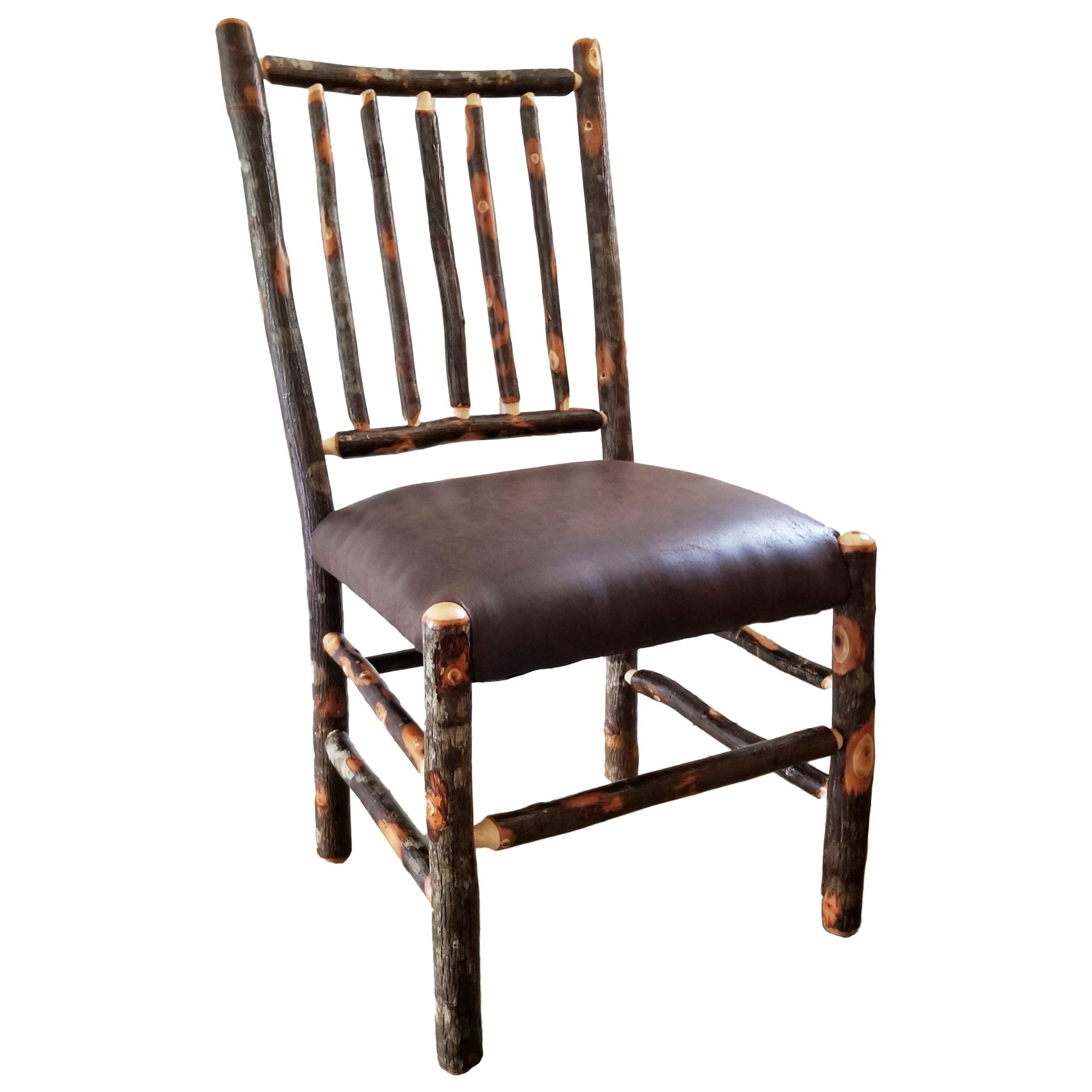 Rustic Hickory Stickback Dining Chair with Upholstered Seat – Set of 2