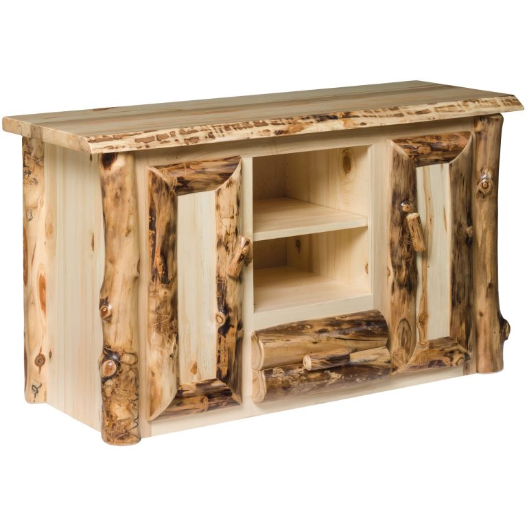 Rustic Aspen Log TV Stand with Shelves