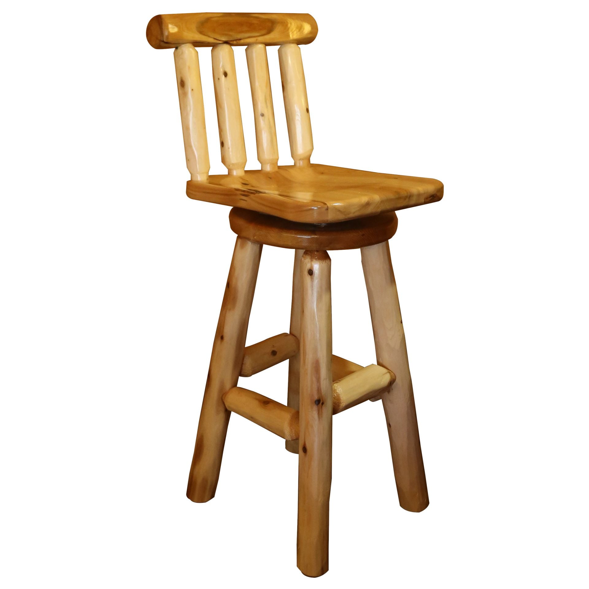 Rustic White Cedar Log Swivel Barstool With Back