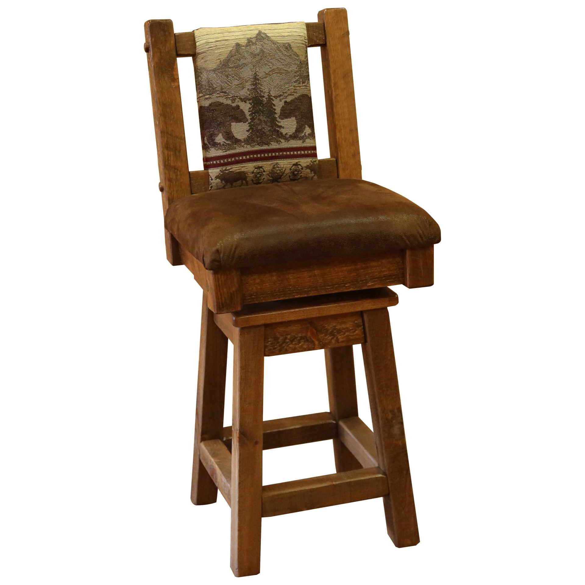 Barnwood Style Timber Peg Upholstered Swivel Stool