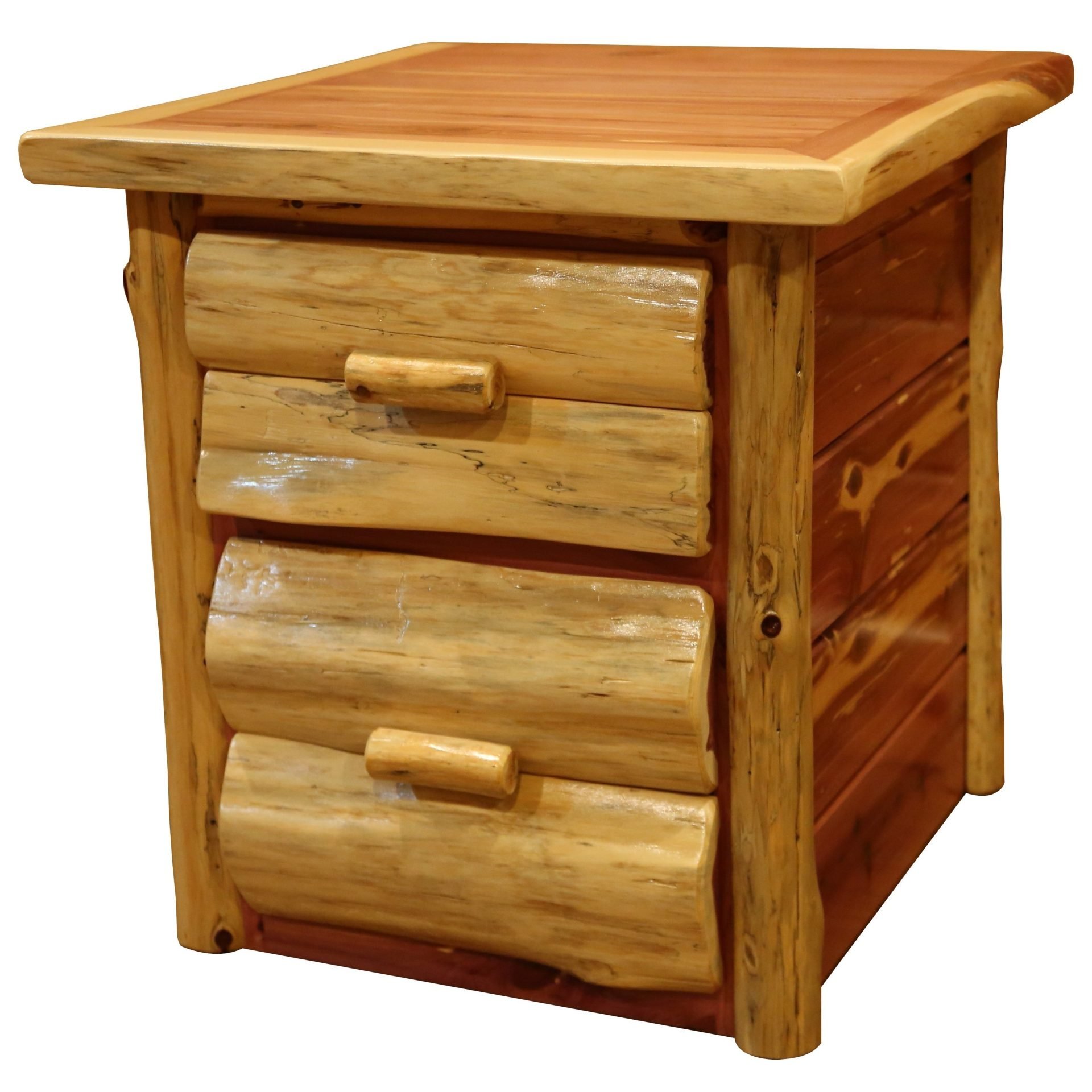 Rustic Red Cedar Log 2-Drawer End Table