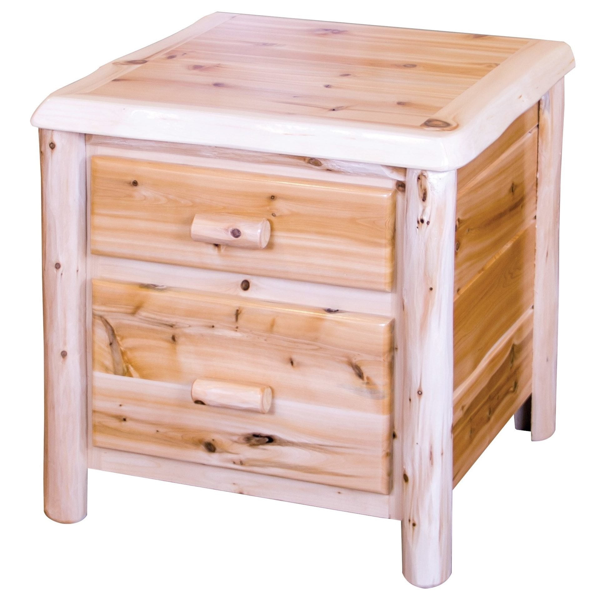 Rustic White Cedar Log 2-Drawer End Table