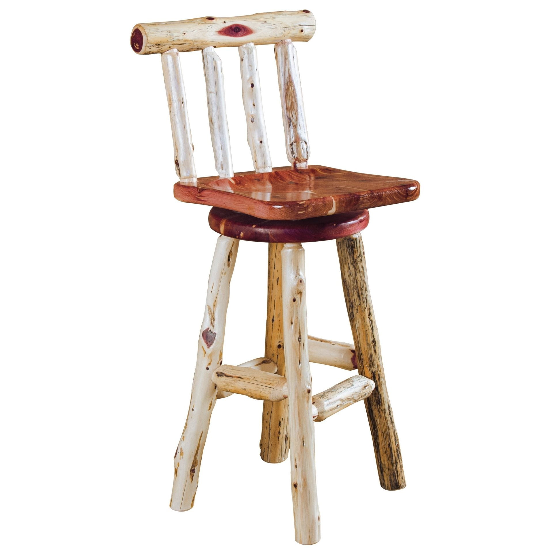 Rustic Red Cedar Log Swivel Barstool With Back