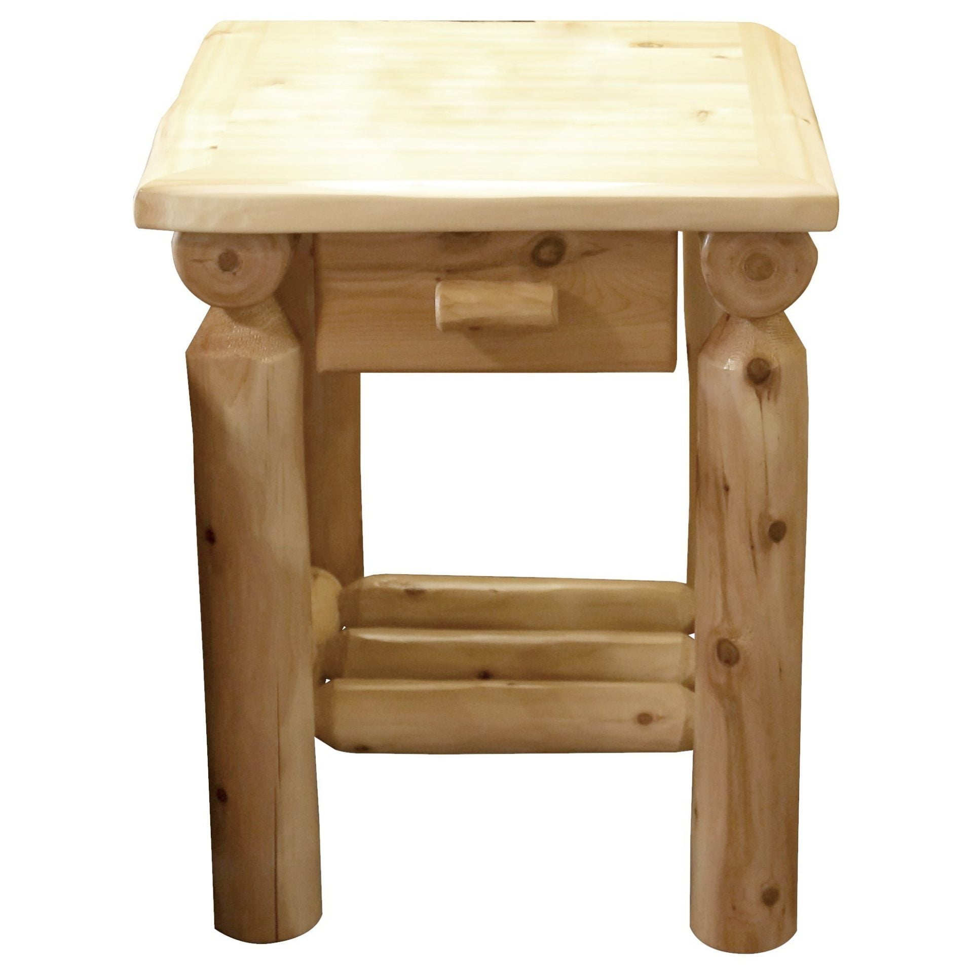 Rustic White Cedar Log 1-Drawer End Table