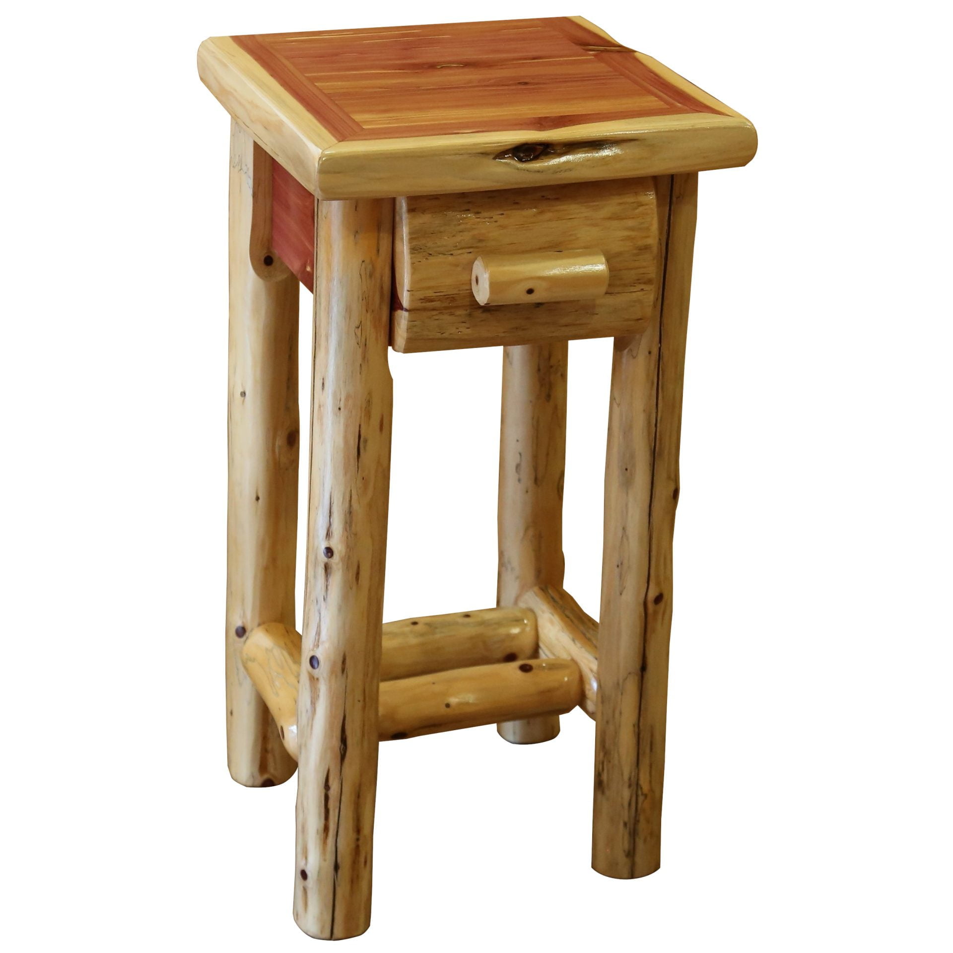 Rustic Red Cedar Log Small 1-Drawer End Table