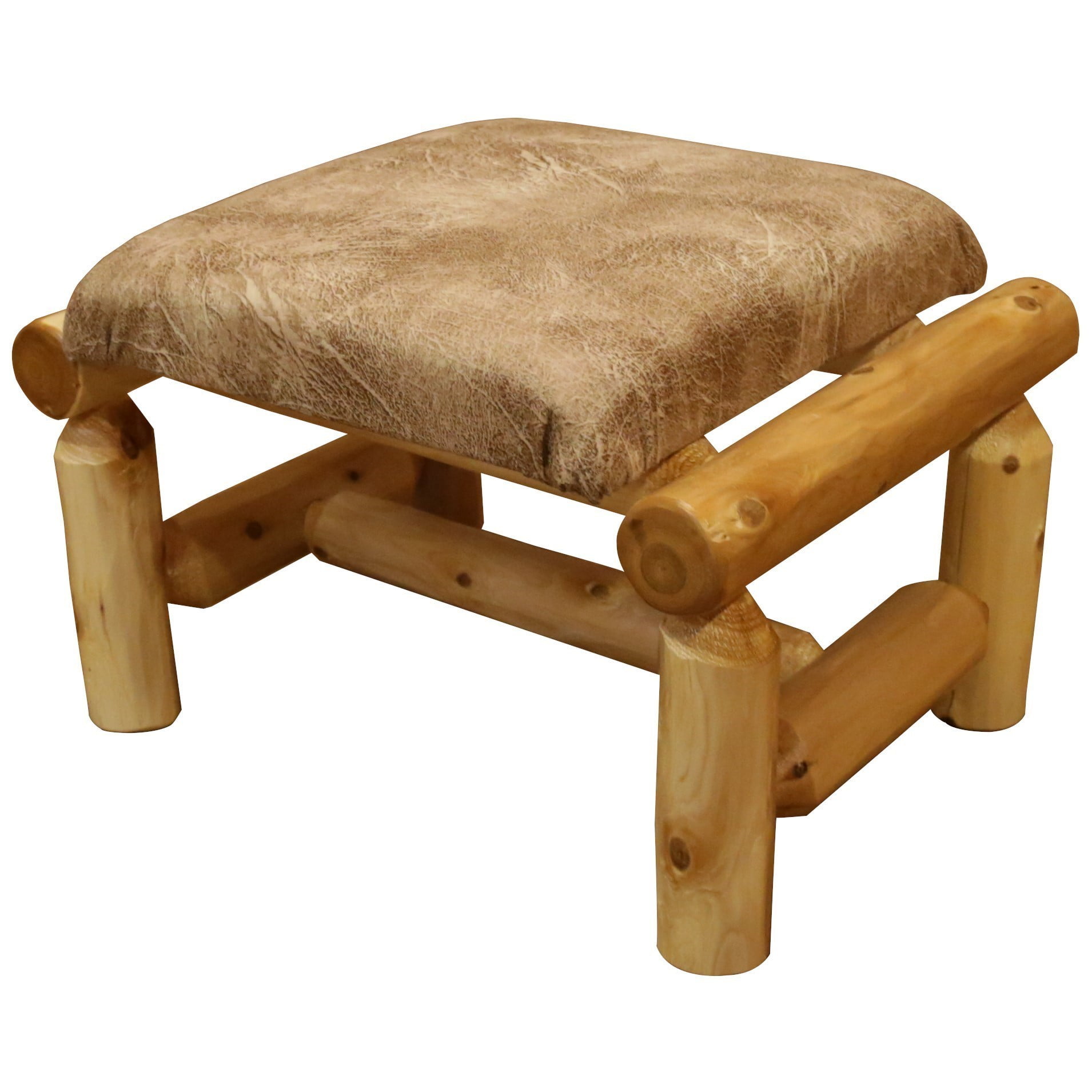 Rustic White Cedar Log Upholstered Ottoman