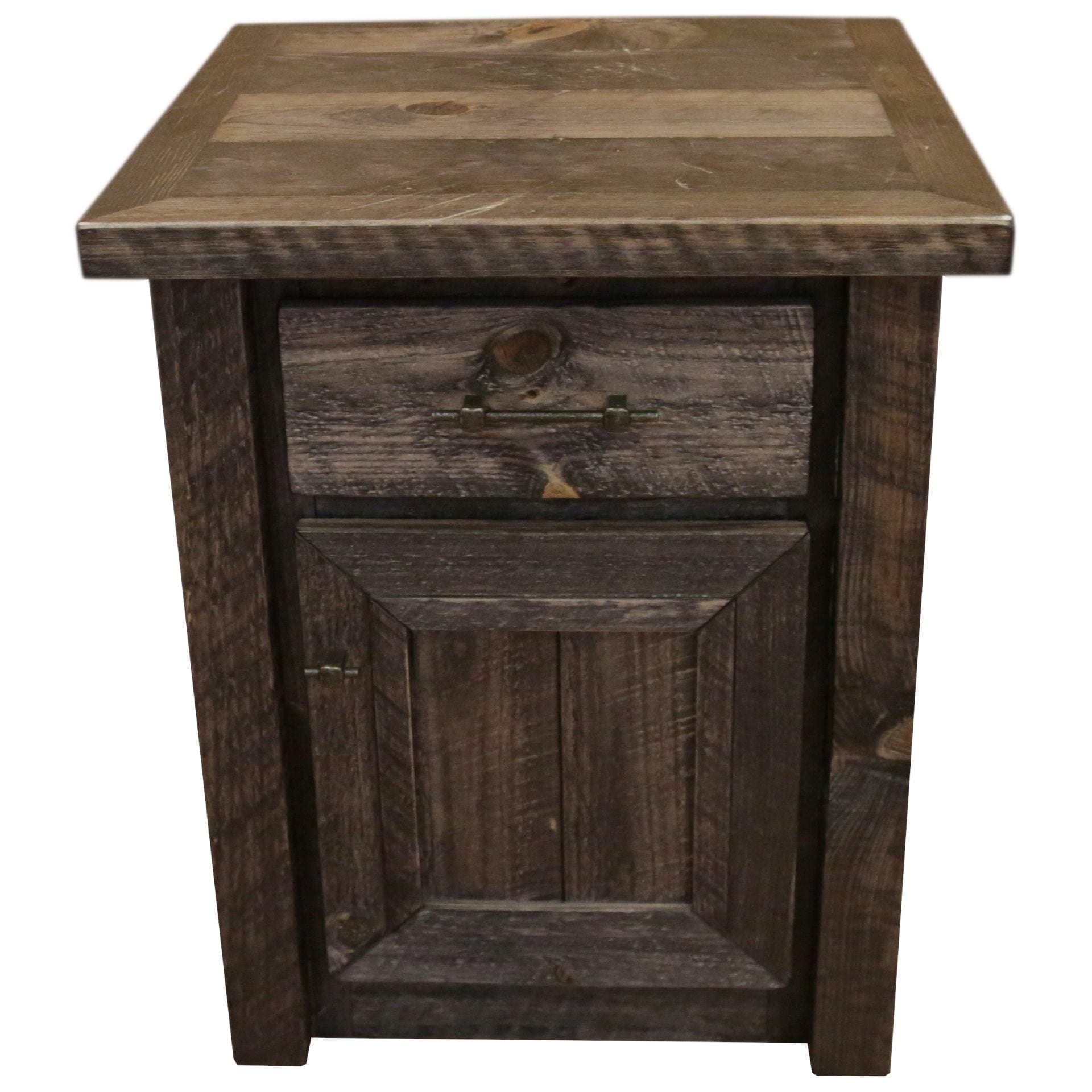 Barnwood Style Timber Peg 1-Door 1-Drawer End Table