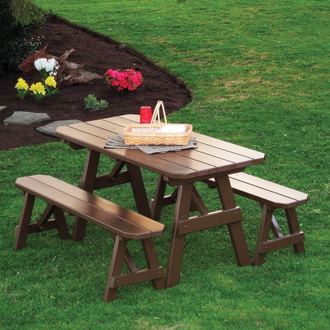 Pine Traditional Picnic Table with Detached Benches