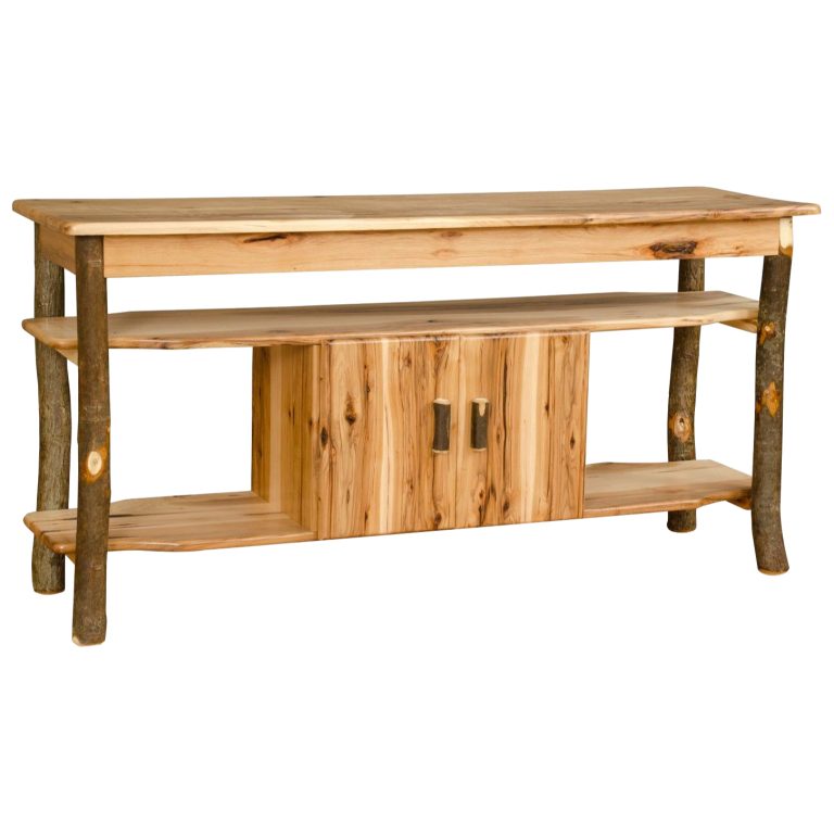 Rustic Hickory TV Stand with Center Cabinet