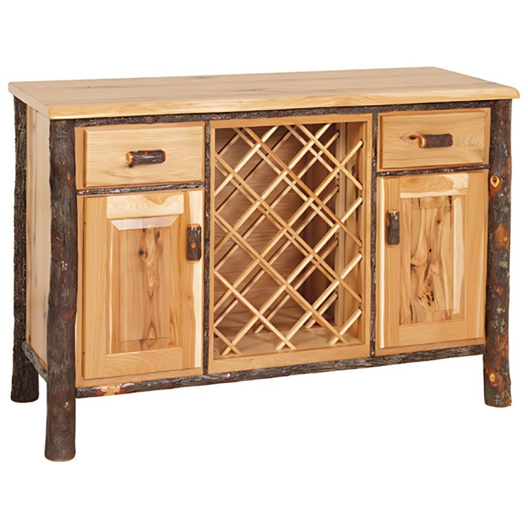 Rustic Hickory Wavy Edge Wine Cabinet