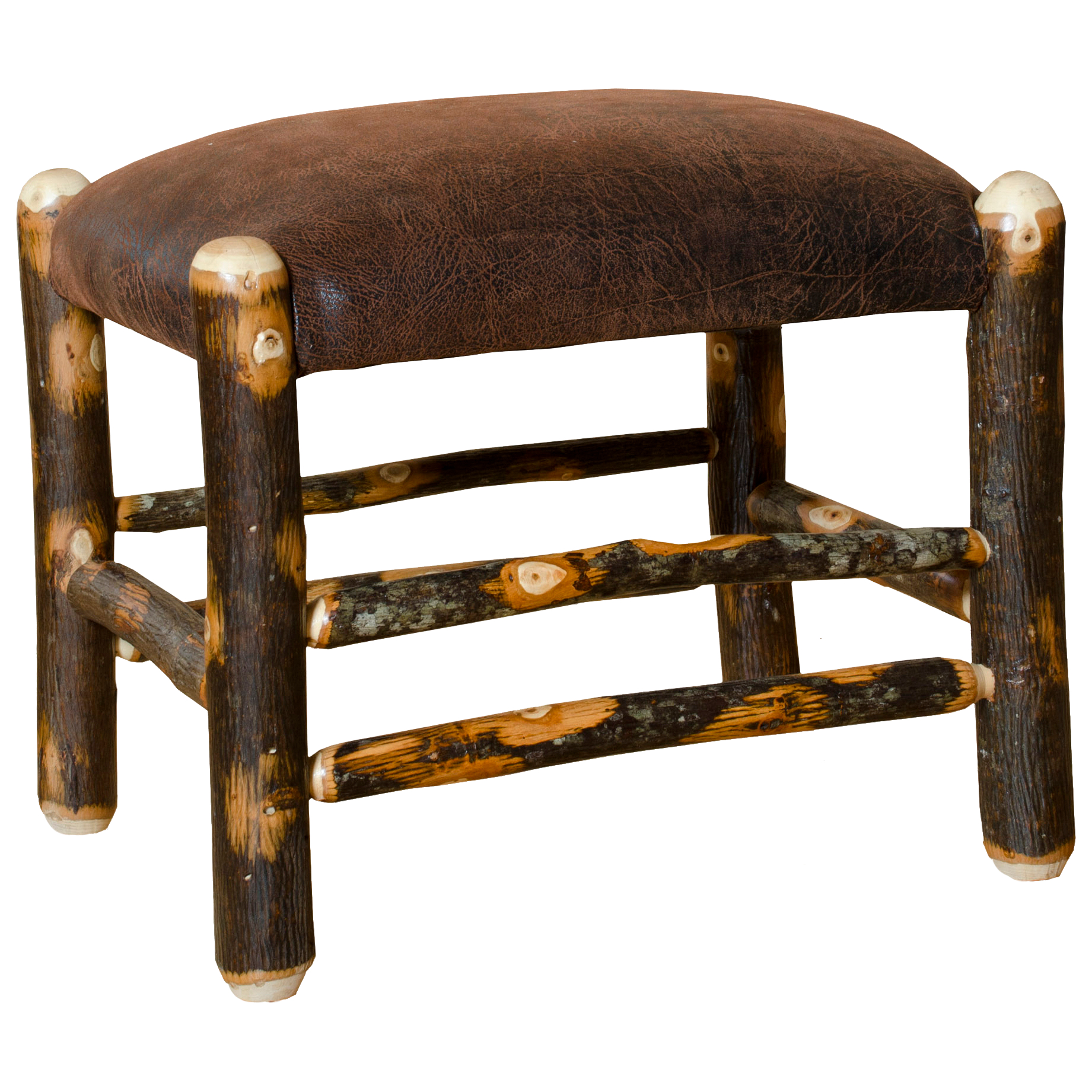 Rustic Hickory Upholstered Ottoman