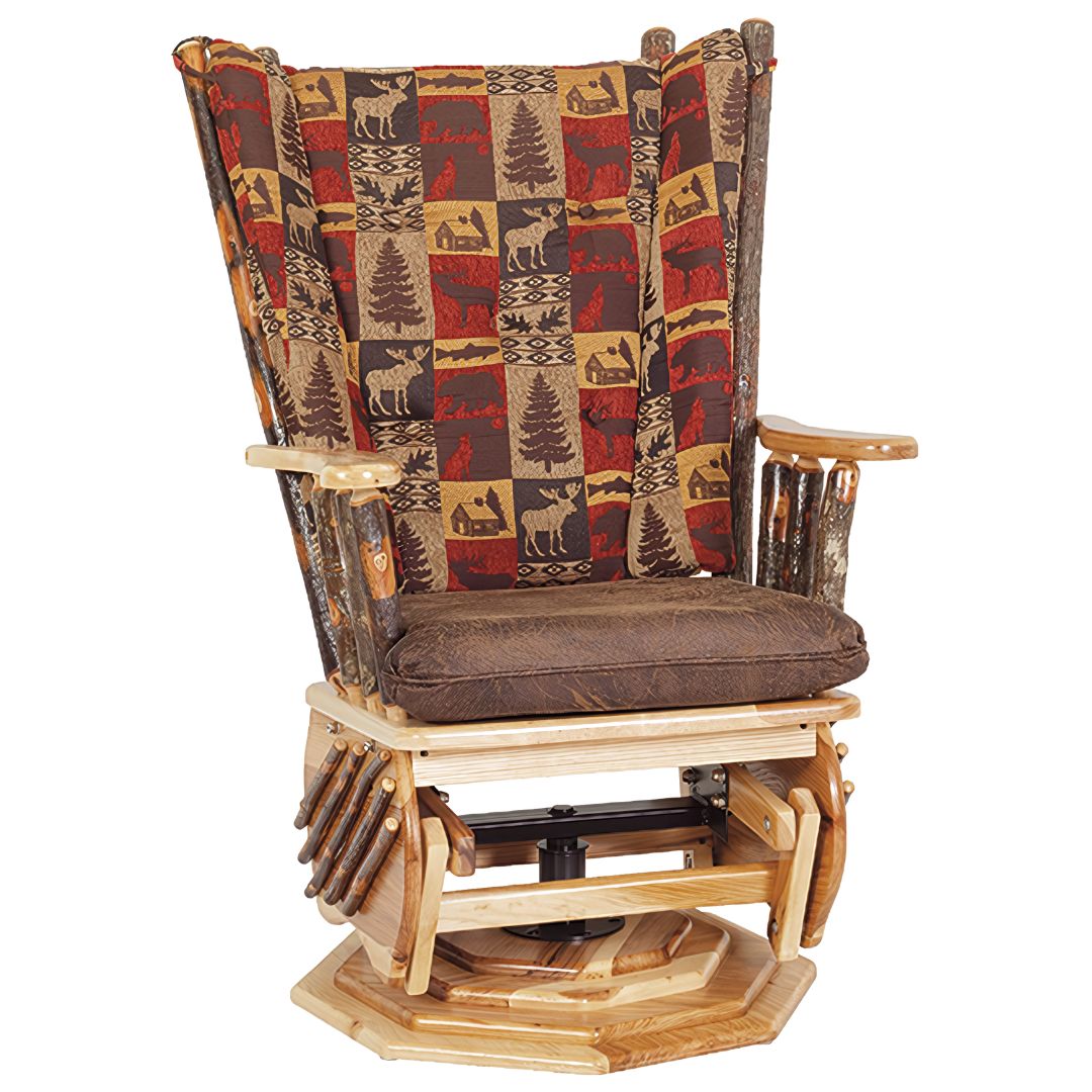 Rustic Hickory Post Swivel Glider