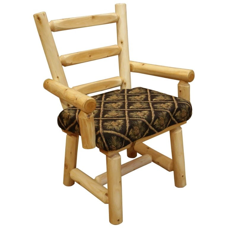 Set of 2 Rustic White Cedar Log Upholstered Captain's Chairs
