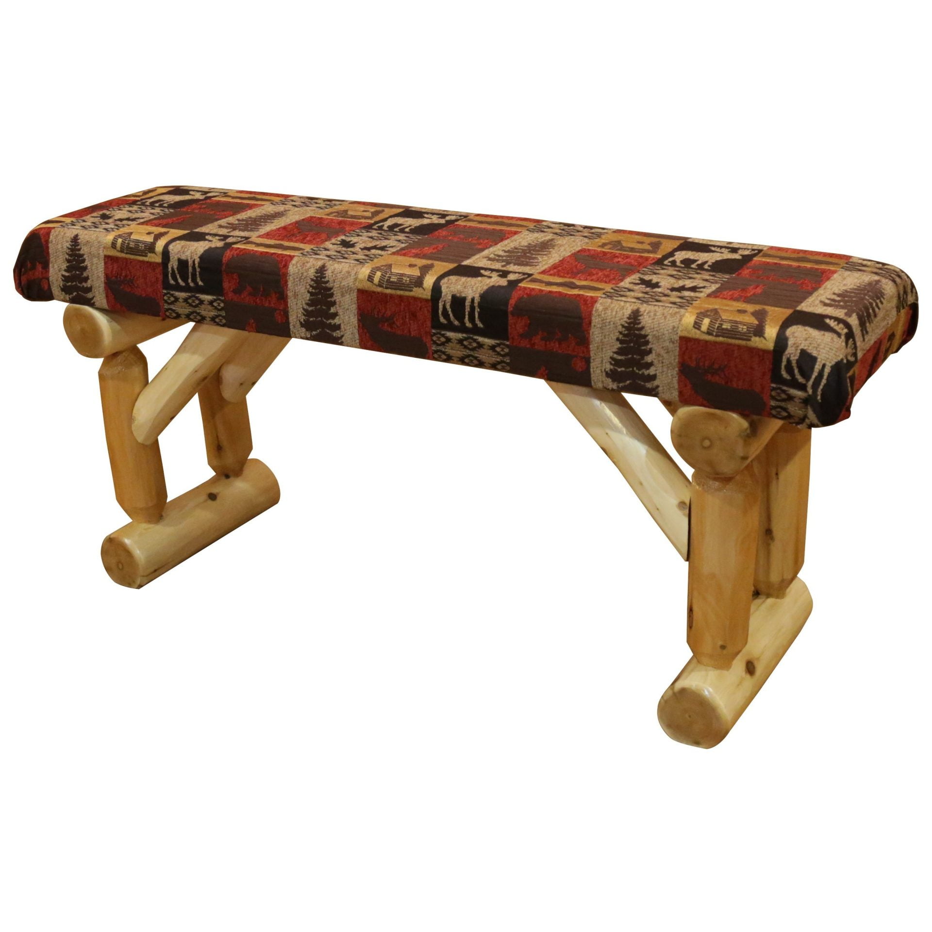 Rustic White Cedar Log Upholstered Bench