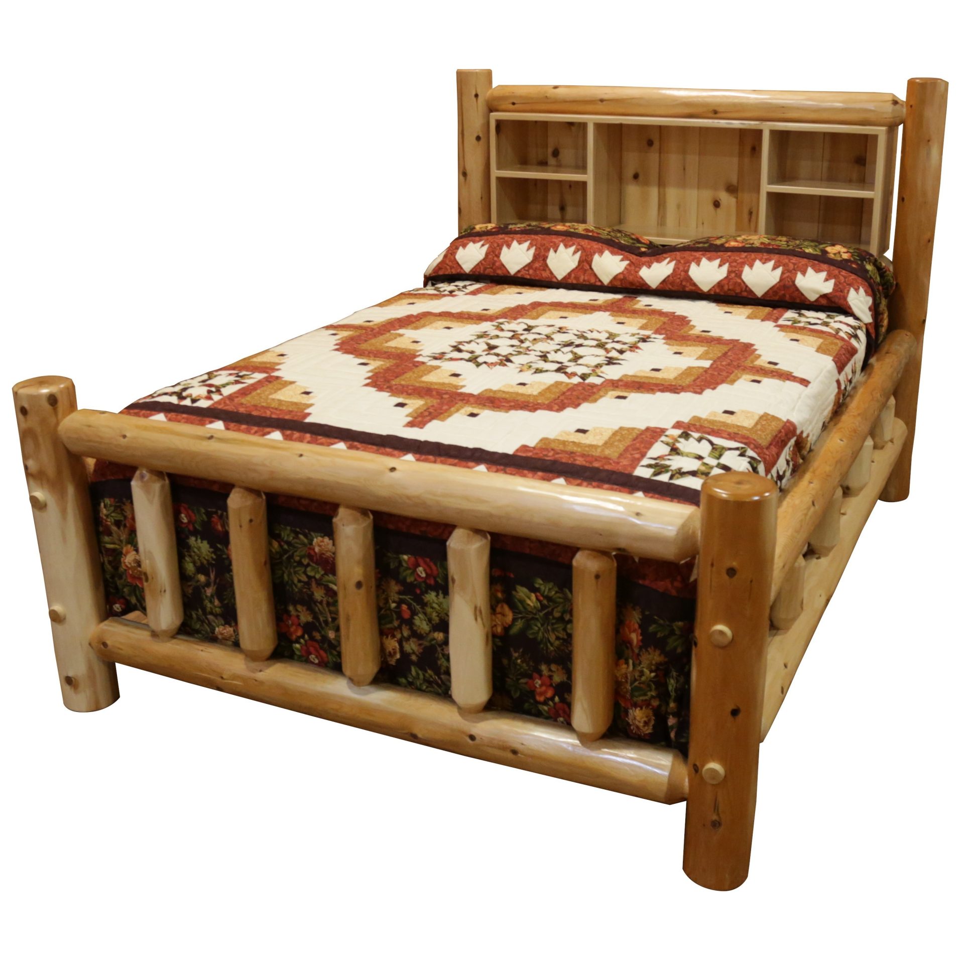 Rustic White Cedar Log Mission Style Bookshelf Bed With Double Side Rail