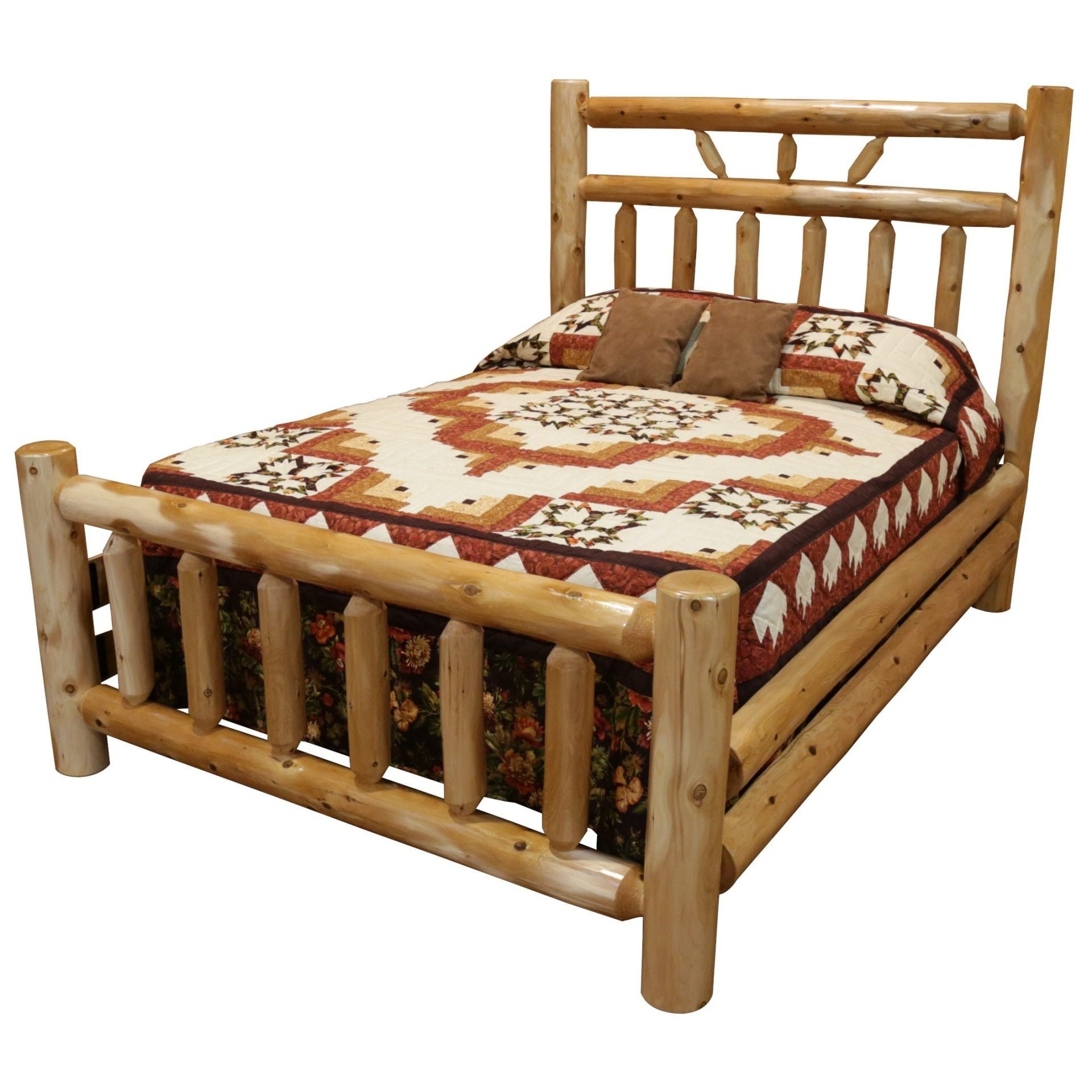 Rustic White Cedar Log Wagon Wheel Bed